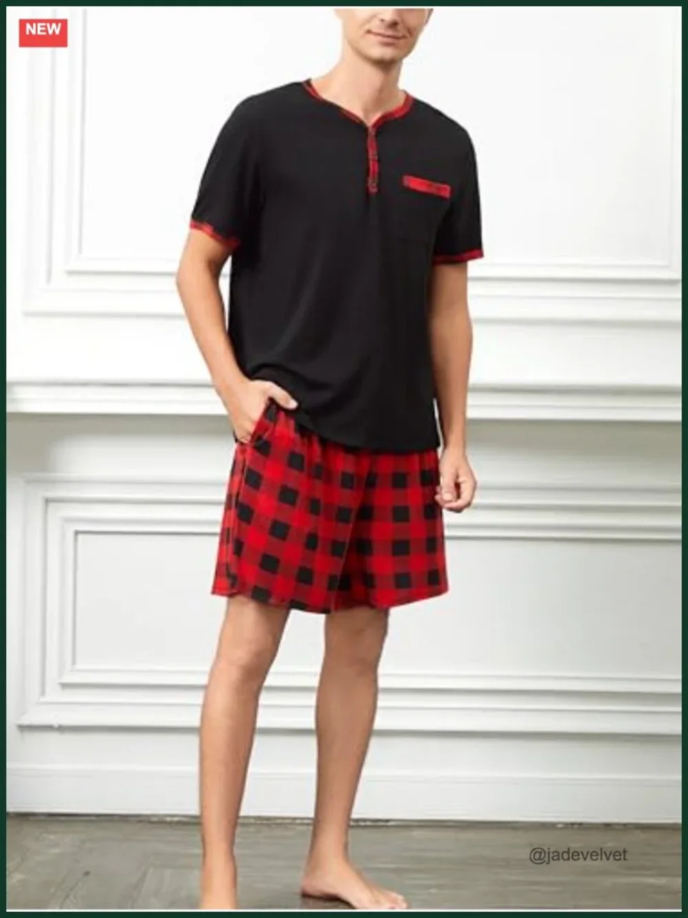 Cotton Pajama Set Short Sleeve Henley Collar Sleepwear